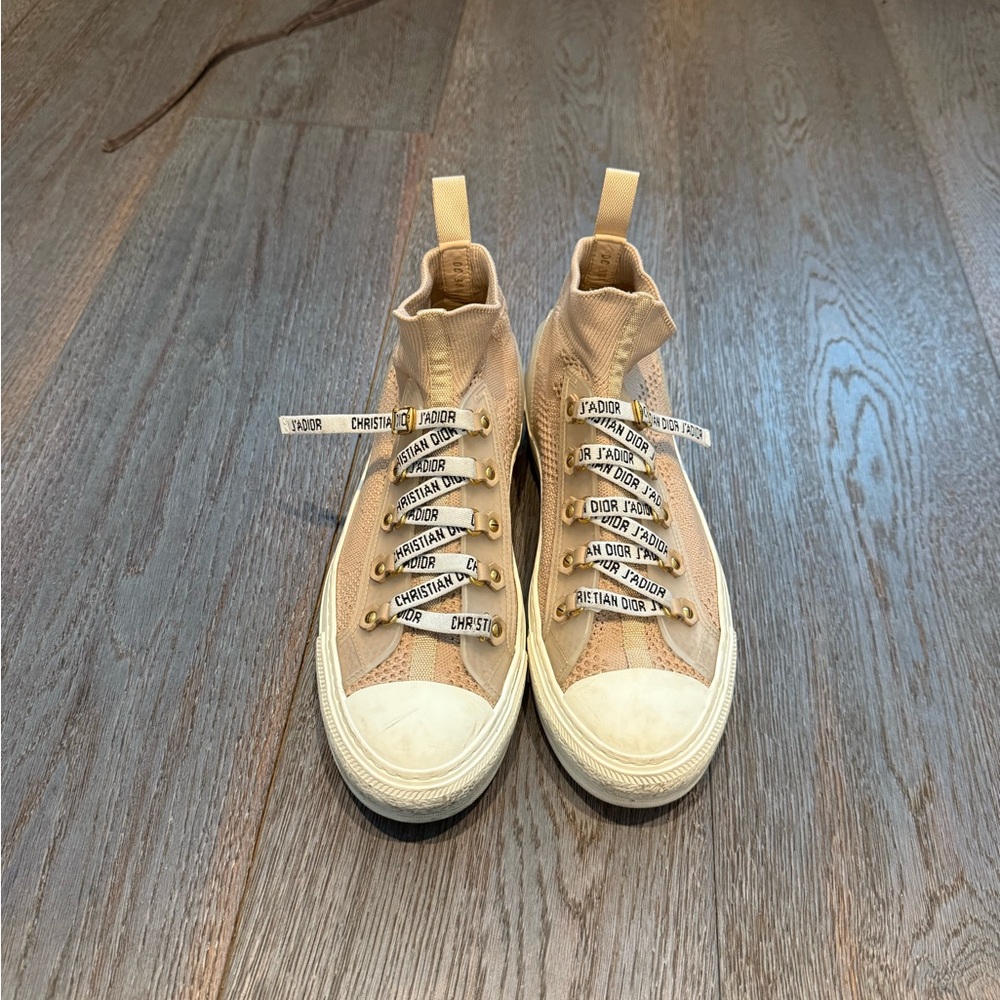 Authentic Dior Tan High-Top Sneakers with Branded Laces